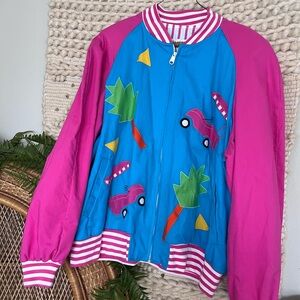 Vintage women’s golf Bomber Jacket - Palm Springs country club Blue & Pink retro